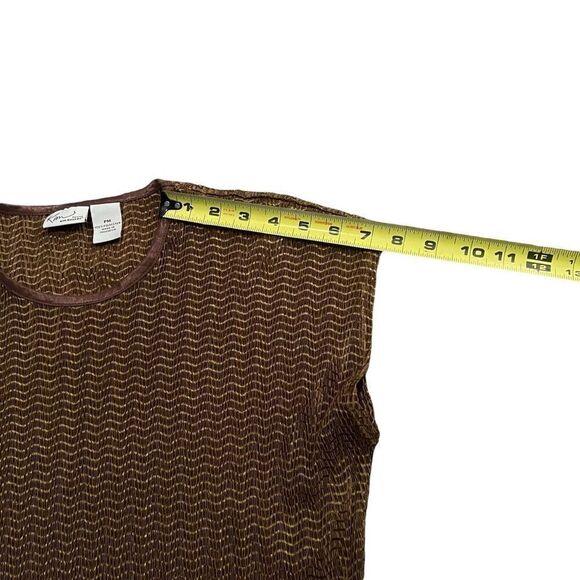 VINTAGE KIM ROGERS Golden Brown Short Sleeve Textured Blouse Size MP - Picture 7 of 7